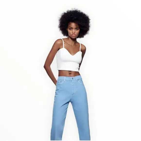 ZARA | Sky Blue | STRAIGHT LEG JEANS - Picture 8 of 12